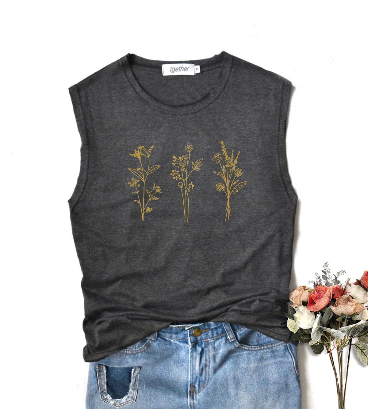 Wildflower shirt garden Shirt flowers graphic shirt Muscle tank workout regular tank tops