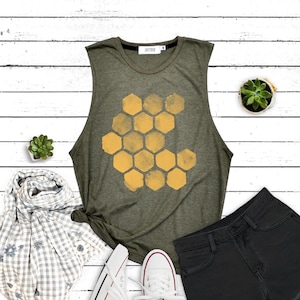 Camiseta de colmena, camiseta de panal, camiseta para amantes de los insectos, camiseta sin mangas con músculos, camiseta sin mangas para hacer ejercicio
