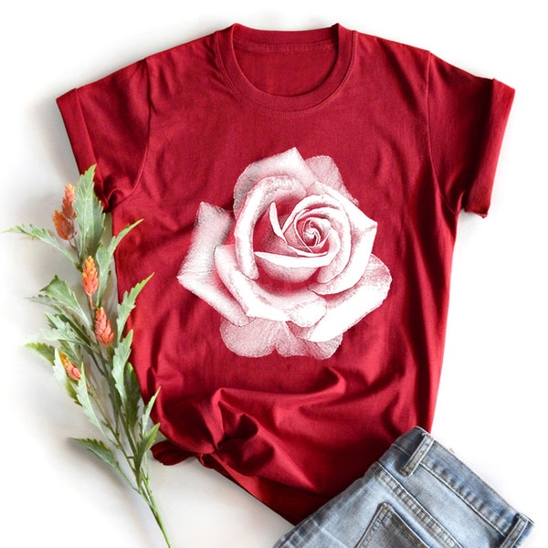 Chemise rose Cadeau Saint-Valentin Chemise T-shirt rose cadeau pour elle T-shirt Vêtements Chemise