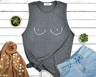 Funny Boob Graphic Muscle Tank Top - Sleeveless Workout Shirt