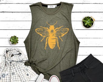 Bee Graphic Muscle Tank Top: Save The Bees Workout Tee