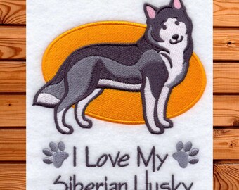 Husky Dog SET OF 2 BATH HAND TOWELS EMBROIDERED BY LAURA Husky Dog SET OF 2 BATH HAND TOWELS EMBROIDERED BY LAURA