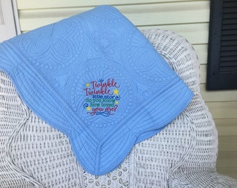 Twinkle Twinkle Little Star- Twinkle Twinkle- How Loved You Are- Baby Blanket- Baby Quilt- Shower Gift- Baby Gift- Custom Embroidery