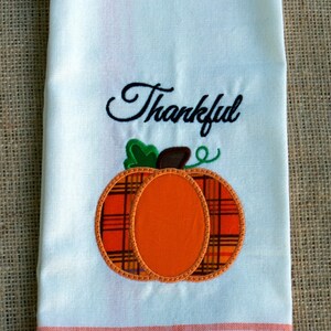 Thankful Pumpkin Towel Happy Thanksgiving Thanksgiving Towel Embroidered Kitchen Towel Fall Towel Autumn Towel Custom Embroidery image 4