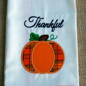 Thankful Pumpkin Towel Happy Thanksgiving Thanksgiving Towel Embroidered Kitchen Towel Fall Towel Autumn Towel Custom Embroidery image 1