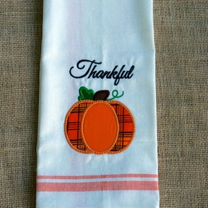 Thankful Pumpkin Towel Happy Thanksgiving Thanksgiving Towel Embroidered Kitchen Towel Fall Towel Autumn Towel Custom Embroidery image 2