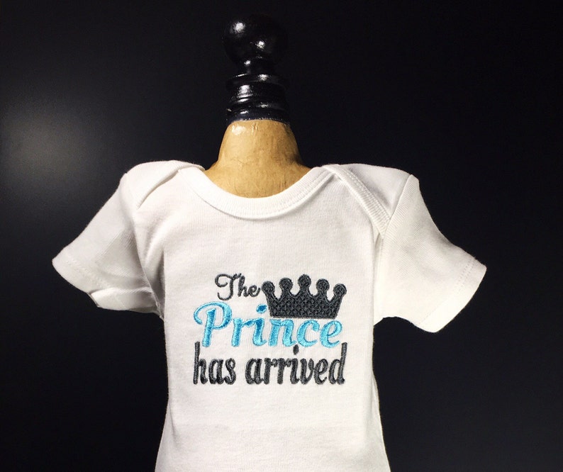 The Prince Has Arrived Baby Boy Bodysuit Embroidered Etsy
