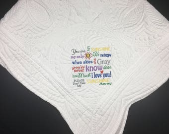 You Are My Sunshine Blanket- Embroidered Baby Blanket- Baby Quilt- Embroidered Blanket- Custom Blanket- Baby Gift- Baby Shower Gift