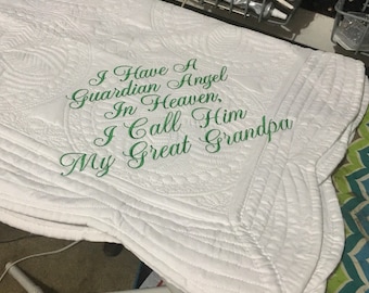 I Have a Guardian Angel in Heaven I Call Him Great Grandpa- Baby Blanket- Baby Quilt-Guardian Angel-Shower Gift- Baby Gift-Custom Embroidery