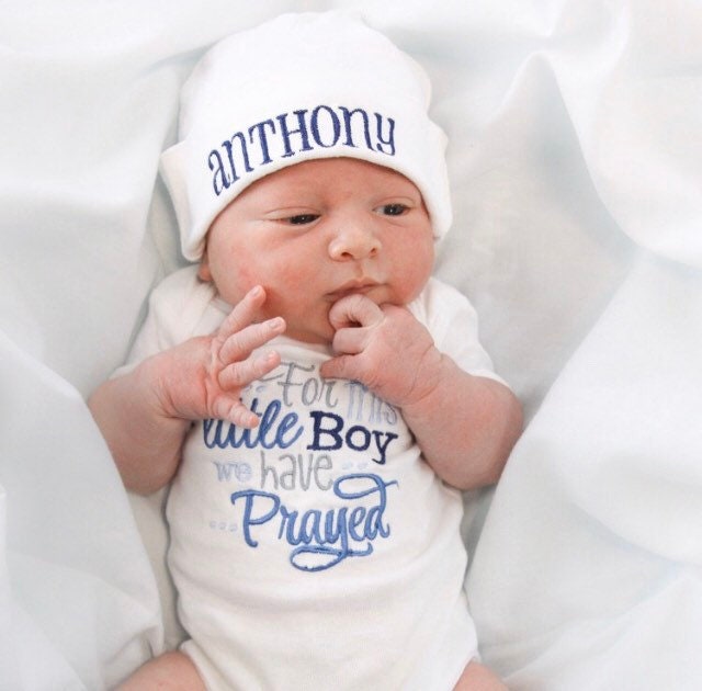 For This Little Boy We Have Prayed- Baby Clothing- Embroidered Bodysuit- Religious Embroidery- Custom Embroidery