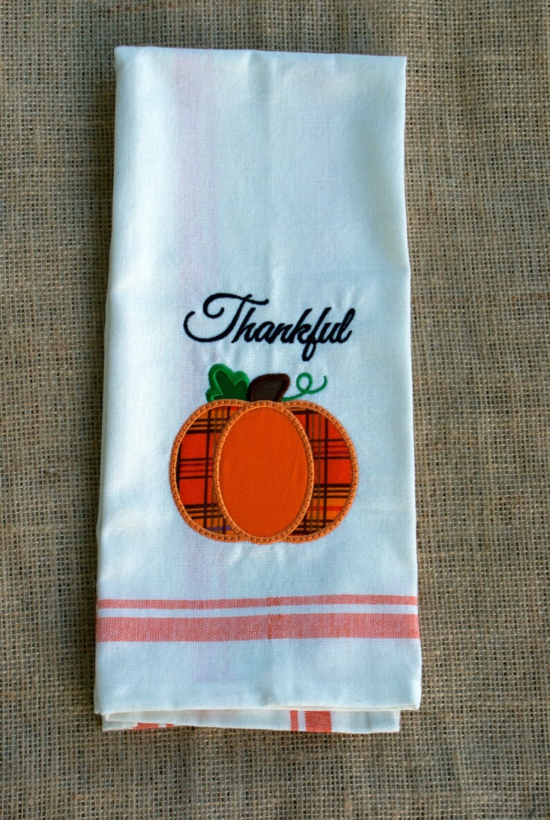 Thankful Pumpkin Towel Happy Thanksgiving Thanksgiving Towel Embroidered Kitchen Towel Fall Towel Autumn Towel Custom Embroidery image 5