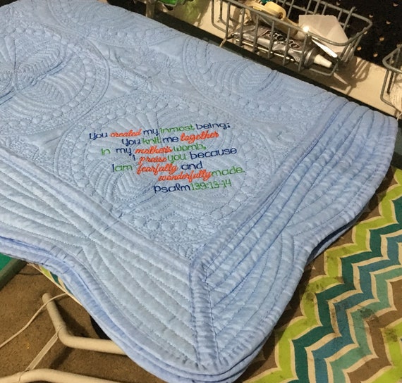 Fearfully and Wonderfully Made Blanket Baby Quilt Embroidered Baby Blanket Religious Baby Gift Handmade Baby Gift custom Embroidery Etsy Canada