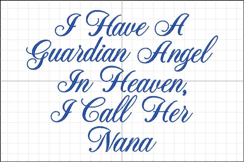 Puede incluir: Texto azul en cursiva sobre un fondo blanco que dice "Tengo un &aacute;ngel de la guarda en el cielo, la llamo Nana".