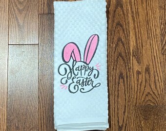 Happy Easter Towel- Easter Bunny Towel- Easter- Easter Gift- Embroidered Towel- Spring Gift- Spring Embroidery- Spring Towel- Handmade Towel