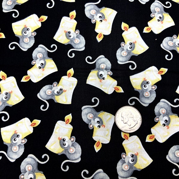 Henry Glass Halloween , Boo with glow , spooky , mice, candle stick, cute little mice, big eyed mouse, by the yard, quality quilting fabric!