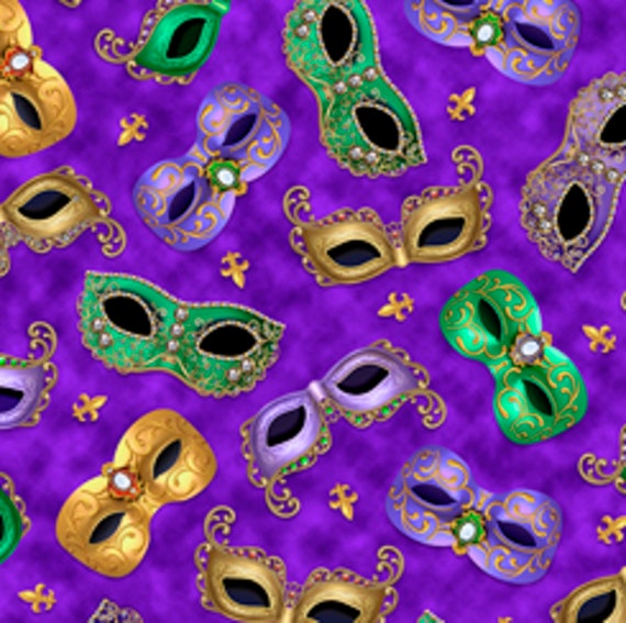 Cotton Fabric - Novelty Fabric - Mardi Gras Masks Festive New