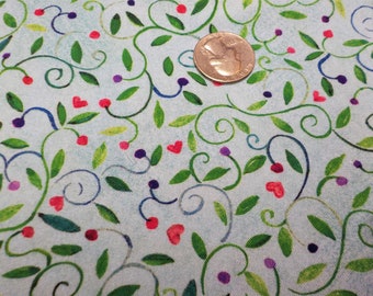 Quilting Treasures-Bless This house,Flowers,vines,leaves,hearts,On a blue base,Country charm,100 % quilting quality fabric,by the yard !