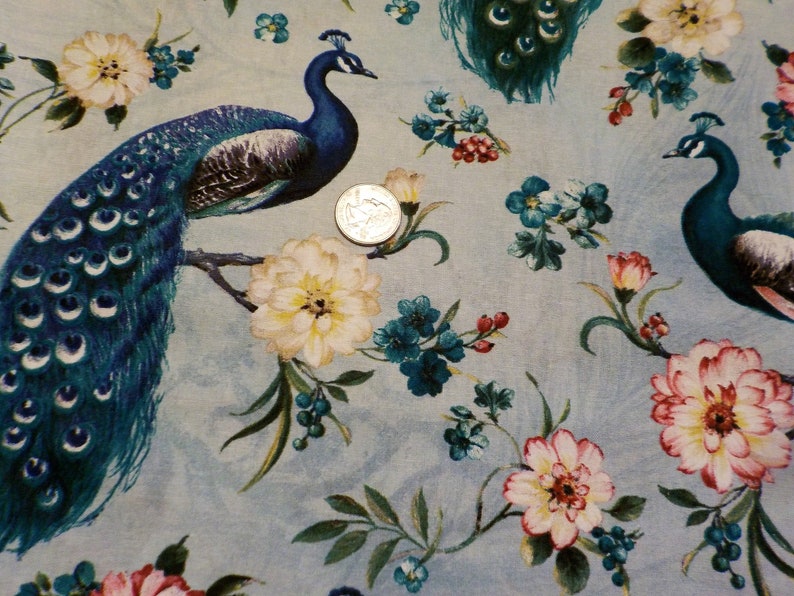 Cotton Quilting Fabric Peacocks Blue Peacocks Majestic Etsy