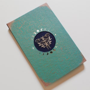 Handmade Luna Moth Journal, Celestial Grimoire Book of Shadows, Nature Art Book