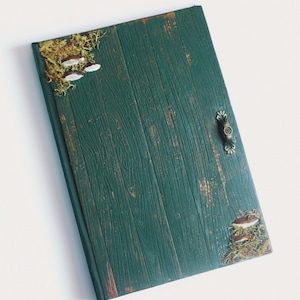 Diario hecho a mano, diario rústico de fantasía, diario con temática de hongos, diario basura