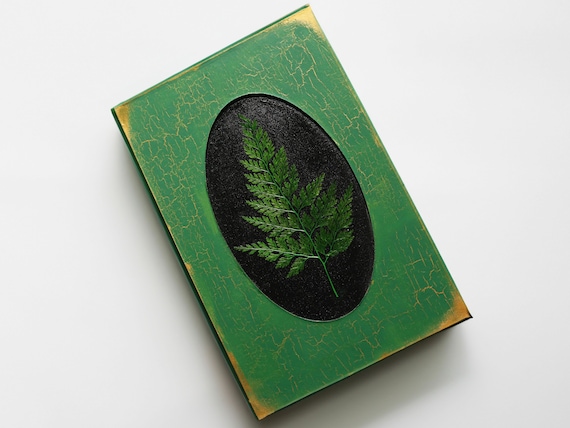 Handmade Journal, Rustic Fern Green Witch Grimoire, Nature Junk Journal Book