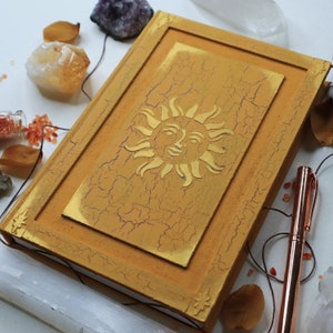 Handmade Journal, Gilded Celestial Diary Sun Notebook, Grimoire Book of Shadows