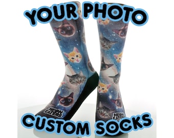 CUSTOM "Your Pet in Space" Socks - Galaxy Cat Dog Sock - Novelty Socks | Crazy Socks | Girls | Boys | Men's | Women's | Kids Sock Exchange