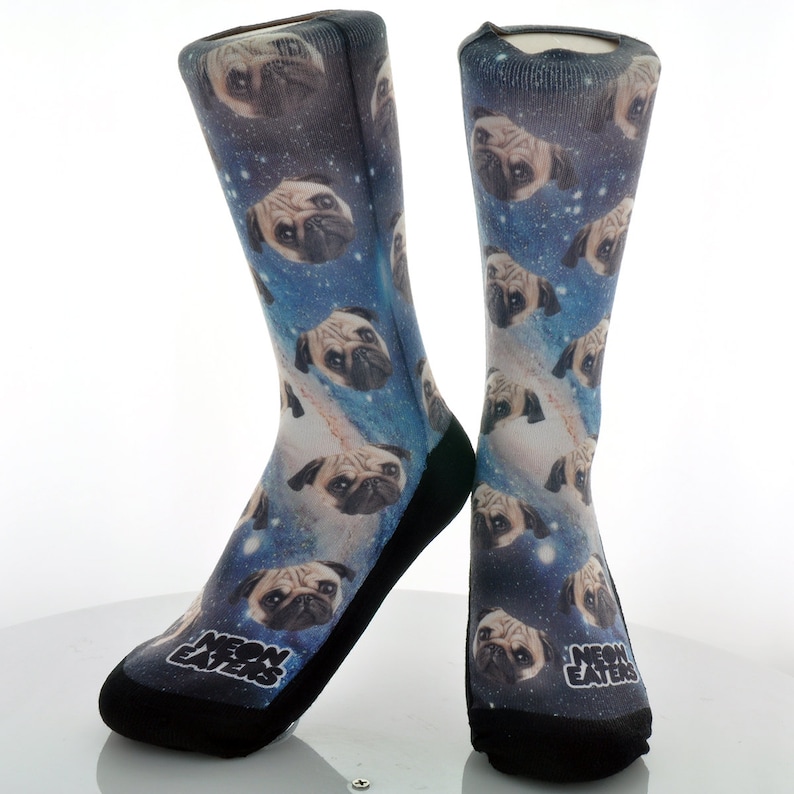 Pug Gift Unique Pet Socks Crazy Socks Dog Socks Galaxy Pug Funny Socks Pugs in Space Sock Funky Socks Hand Printed in USA
