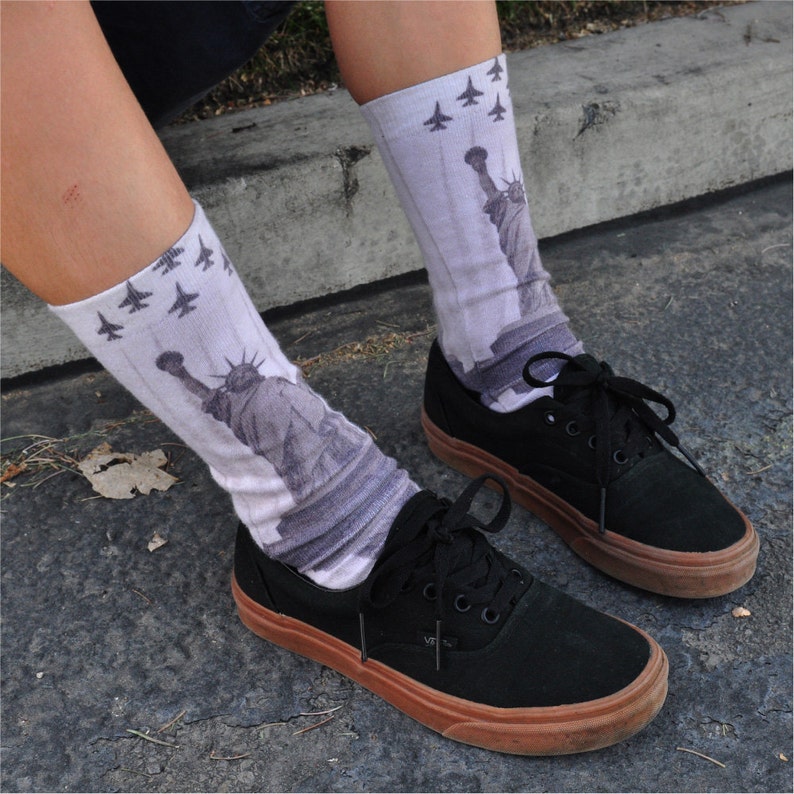 Statue of Liberty Socks Hand Printed in USA New York Patriotic 4th of July Cool Socks Unique Socks Kids, Boy, Girl, Women, Men image 2