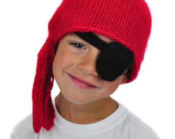 Pirate Hat with Removable Eye Patch Knit Beanie Halloween Boy Girl Kids Peter Pan Hook Ski Winter Cap