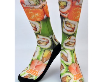 Sushi Socks - 4 Sizes - Made in Utah - Funny Socks | Sushi Gift | Unique Socks | Cute Fun Socks | Novelty Socks - Mens, Womens, Kids