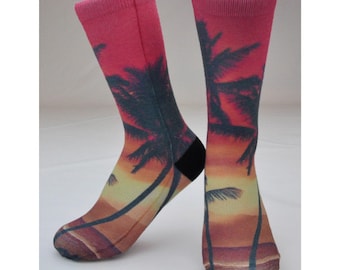 Sunset Socks - Hand Printed in USA - Tropical Socks | Palm Tree | Beach | Tropical | Paradise | Hawaii | Hawaiian | Huf Elite Stance