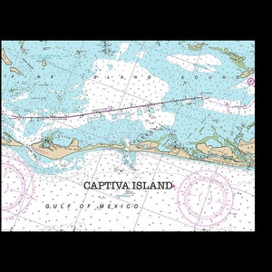 May include: A nautical chart of Captiva Island, Florida, showing the coastline, waterways, and surrounding islands. The chart is printed in blue, green, and brown, with a compass rose in the lower right corner. The text "CAPTIVA ISLAND" is printed in black at the bottom center of the chart.