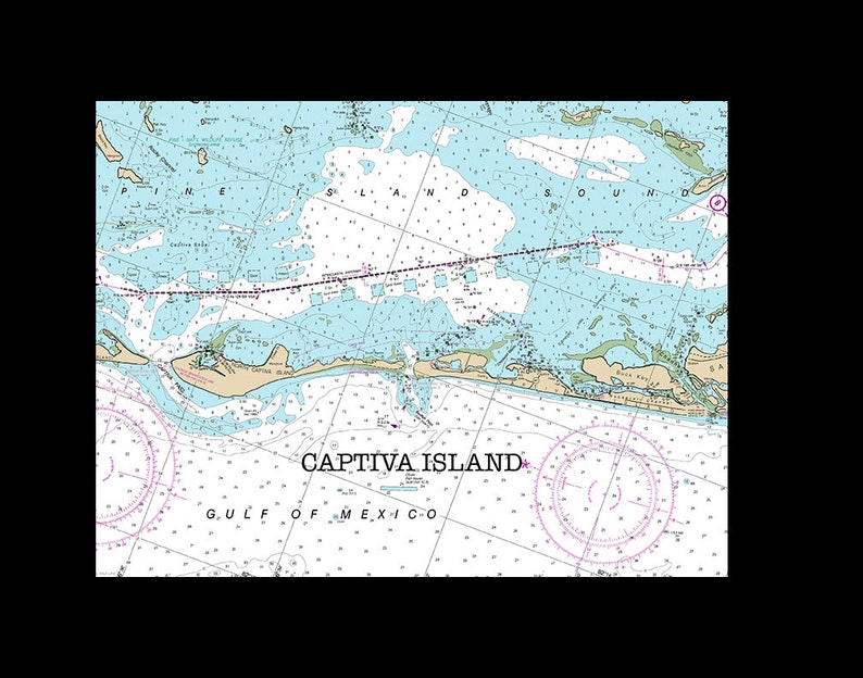 May include: A nautical chart of Captiva Island, Florida, showing the coastline, waterways, and surrounding islands. The chart is printed in blue, green, and brown, with a compass rose in the lower right corner. The text "CAPTIVA ISLAND" is printed in black at the bottom center of the chart.