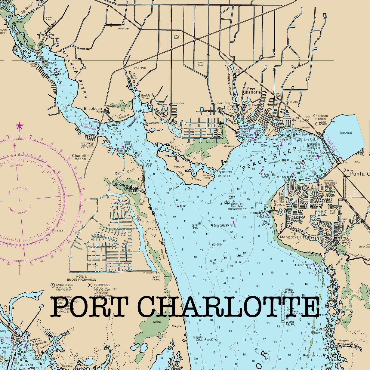 Port Charlotte, Map of Florida, Round or Square Coasters, Fisherman