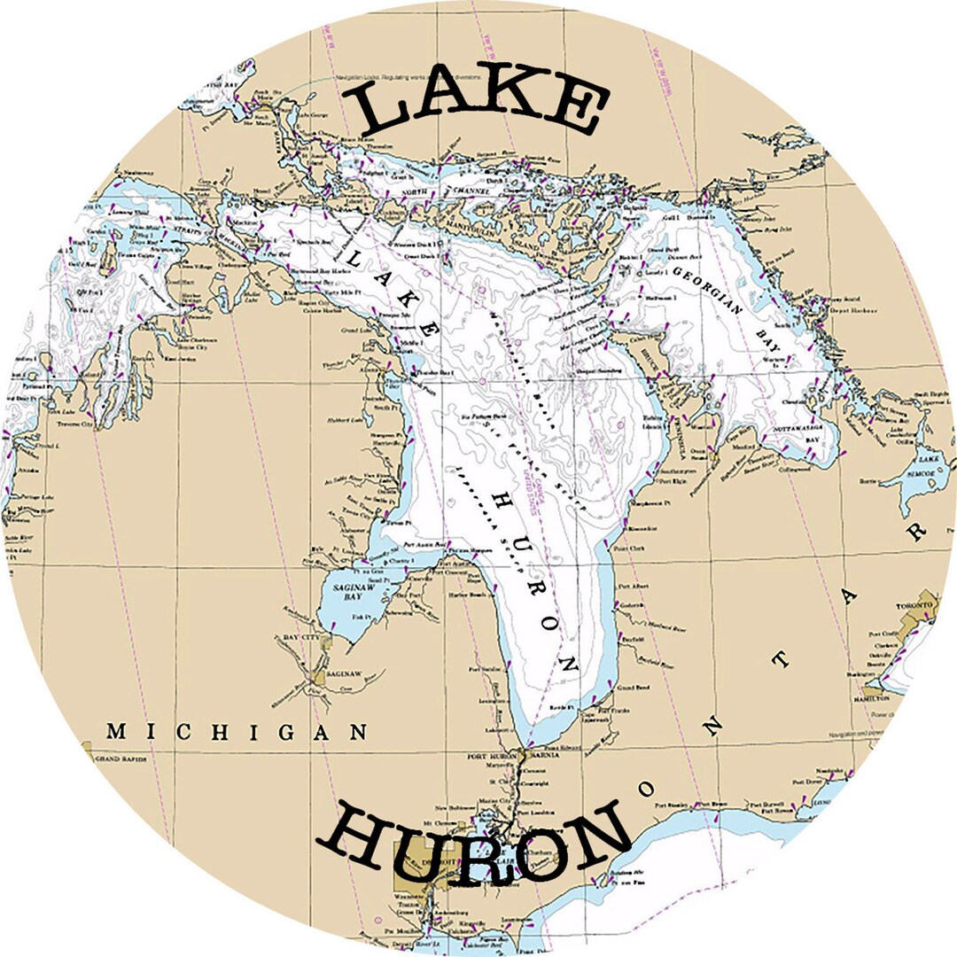 Lake Huron, Round or Square Coasters, Great Lakes Map, Lake House Decor ...