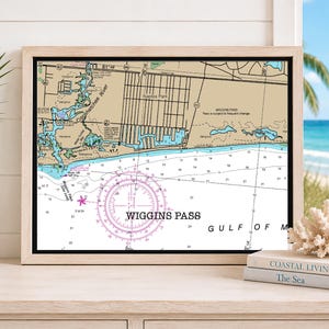Wiggins Pass Nautical Chart Print, Naples Florida Coastal Decor (Round or Square Coaster)