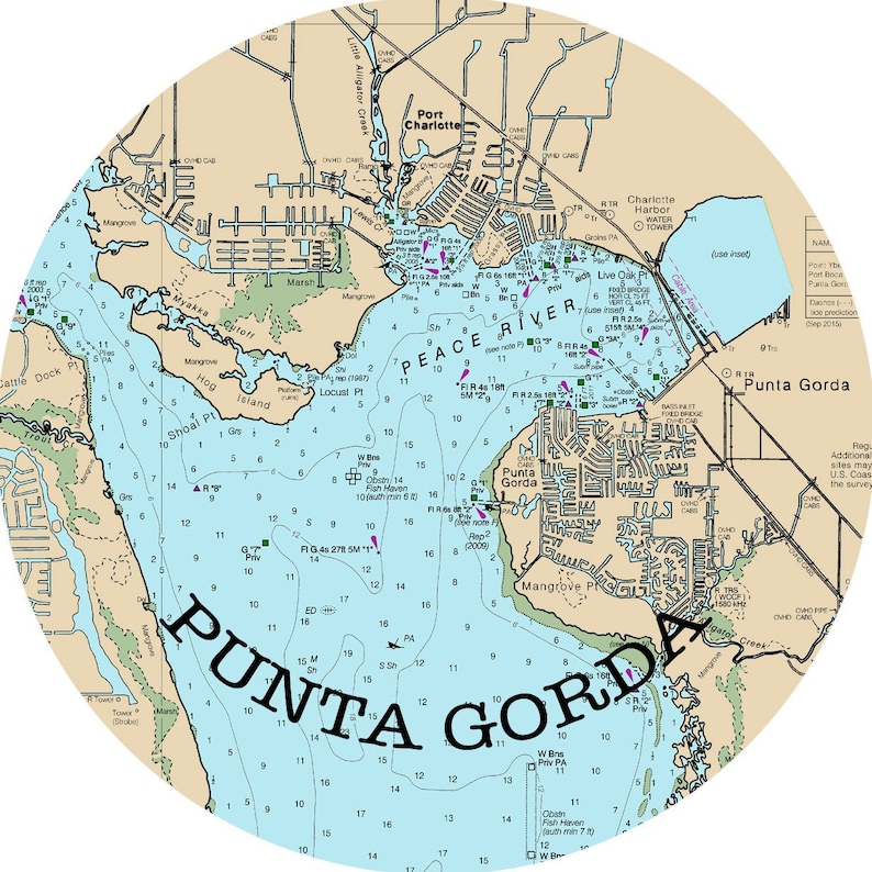 Map of Florida, Punta Gorda, Round or Square Coasters, Fisherman Gift