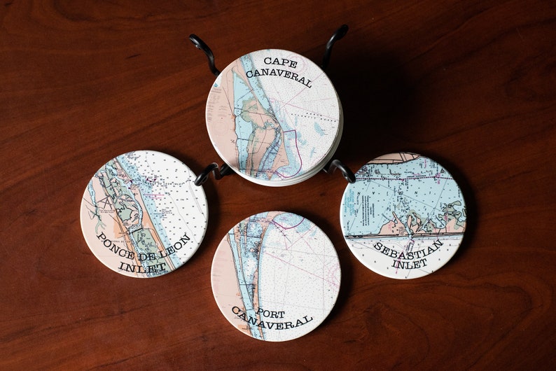Cape Canaveral Map of Florida Round or Square Coasters Etsy