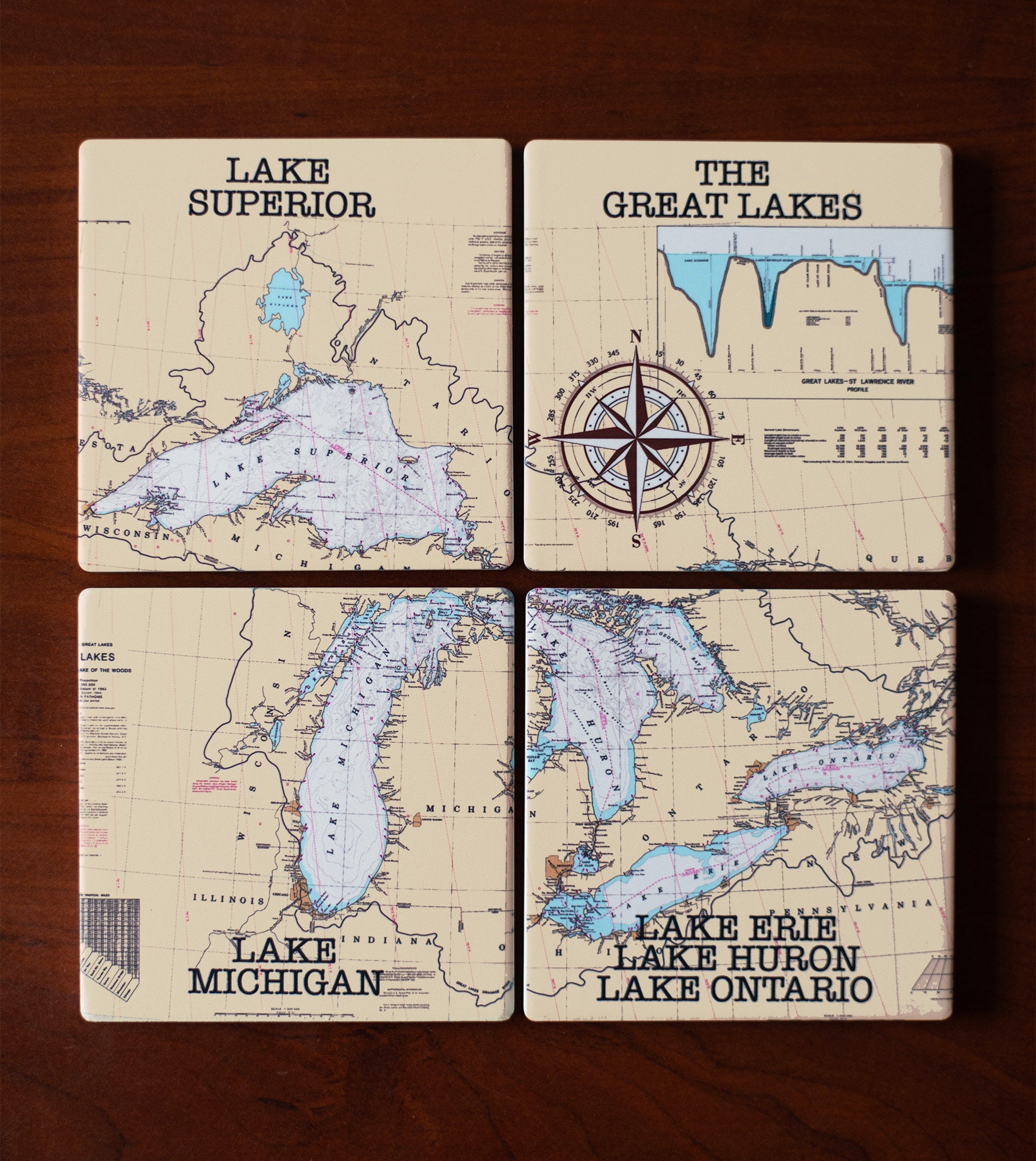 Lake Erie, Great Lakes Map, Lake House Decor, Fisherman Gift, Round or