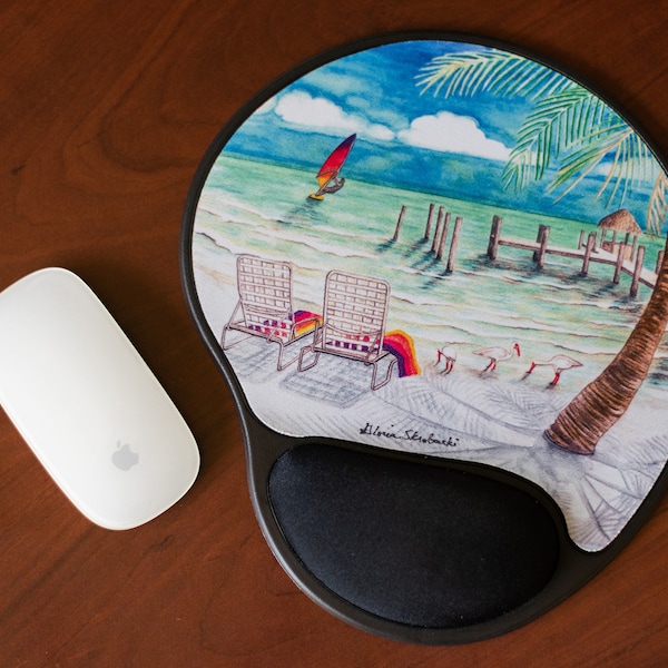 Beach Chair Print Mouse Pad, Mousepad With Wrist Rest, Beach Themed Decor, Beach Scene Art, Florida Gifts, Functional Art,Palm Tree Wall Art