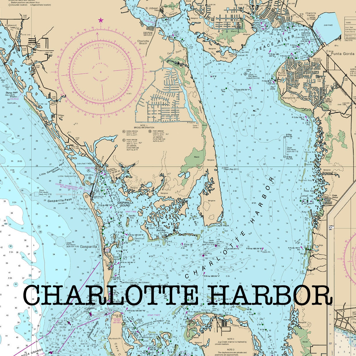 Charlotte Harbor Map of Florida Nautical Charts Round or Etsy