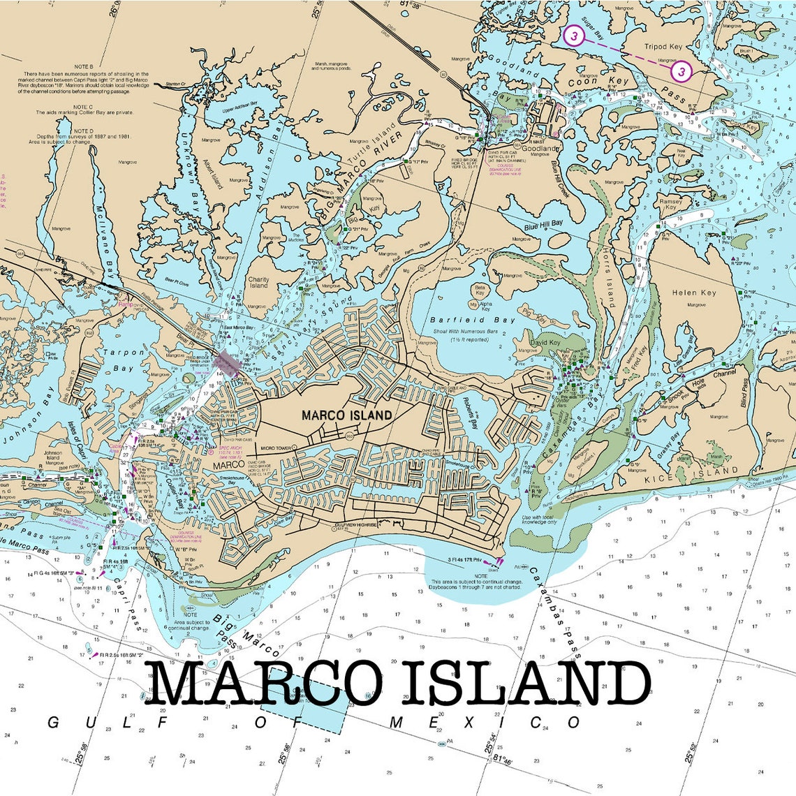 Marco Island Florida Water Map of Florida Round or Square Etsy