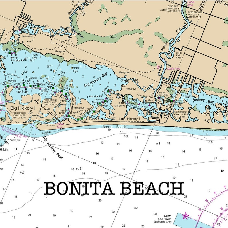 Bonita Beach Florida Water Map Of Florida Round Or Square Etsy