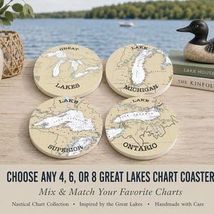 Lake Ontario, Nautical Chart Coasters, Lake Superior, Erie, Huron and Michigan, Lake House Decor