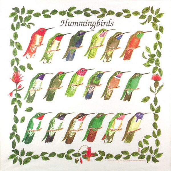 Store Closing Sale! BANDANA - Hummingbirds Bandanna. Birds. 100% Cotton.  Ivory with Full Color Print. Made in the USA. pi