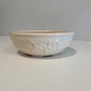 Vintage Matte White RInged Footed Bowl With