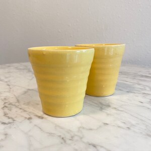 RARE Set of 2 Vintage Bauer Pottery 3 oz. Yellow Ringware Tumblers