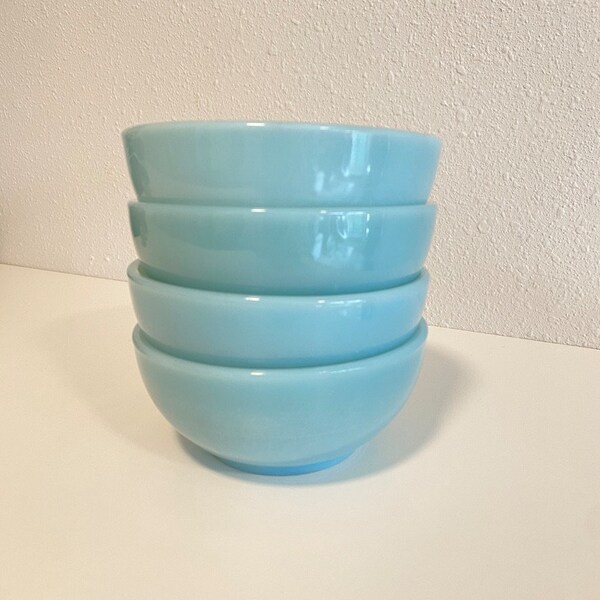 Set de 4 bols vintage Fire-King Turquoise Blue 5 » Chili Circa 1951-1958