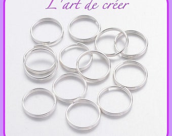 100 anillos abiertos de doble unión, plata 10 mm